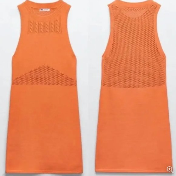 ZARA NWT Orange Crochet Knit Mini Dress - Picture 1 of 6